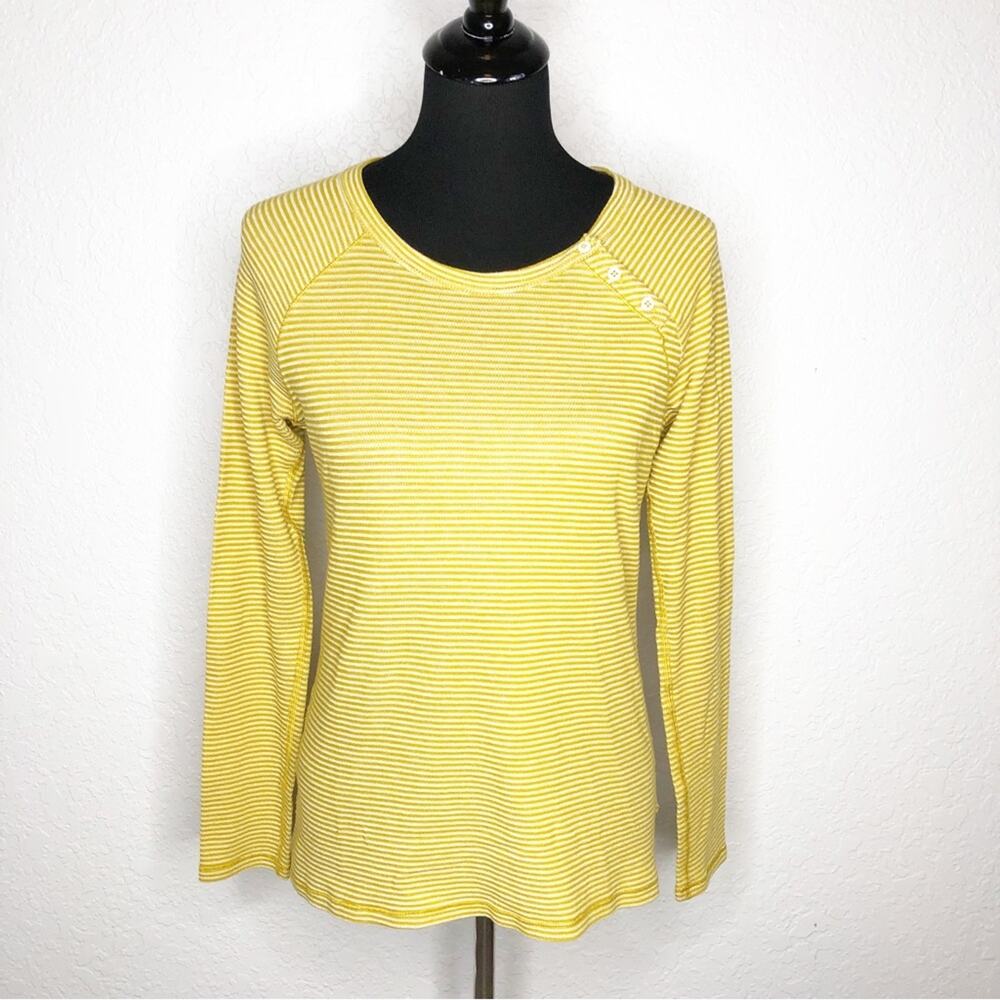 The North Face gold yellow white striped thermal knit long sleeve top Large